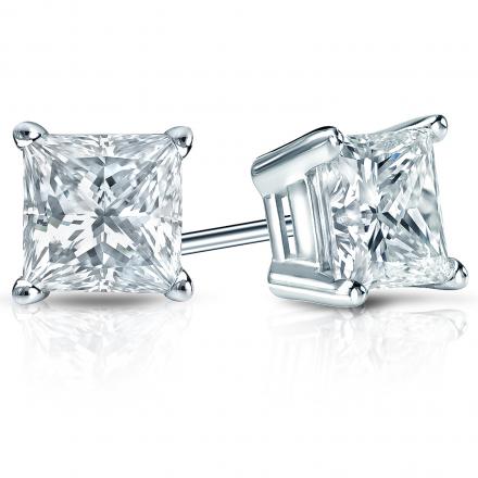 GIA Certified Princess-Cut Diamond Stud Earrings in 18k White Gold 4-Prong Basket