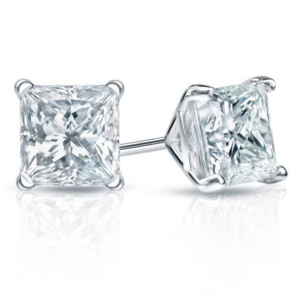 GIA Certified Princess-Cut Diamond Stud Earrings in Platinum 4-Prong Martini