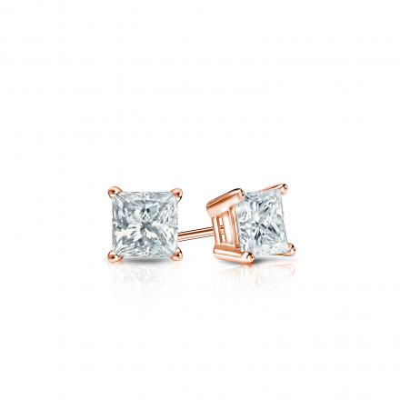 Certified 14k Rose Gold 4-Prong Basket Princess-Cut Diamond Stud Earrings 0.25 ct. tw. (I-J, I1)