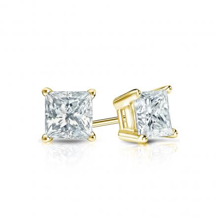 Certified 14k Yellow Gold 4-Prong Basket Princess-Cut Diamond Stud Earrings 0.40 ct. tw. (I-J, I1-I2)