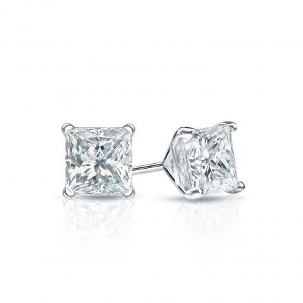 Natural Diamond Stud Earrings Princess 0.40 ct. tw. (I-J, I1) 14k White Gold 4-Prong Martini