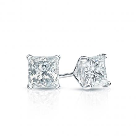 Certified 14k White Gold 4-Prong Martini Princess-Cut Diamond Stud Earrings 0.50 ct. tw. (H-I, SI1-SI2)