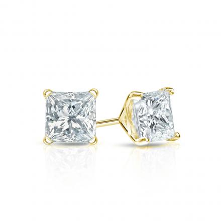 Natural Diamond Stud Earrings Princess 0.50 ct. tw. (I-J, I1-I2) 14k Yellow Gold 4-Prong Martini