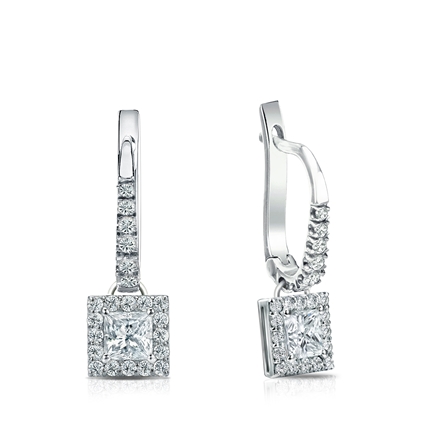 Certified Platinum Dangle Studs Halo Princess-Cut Diamond Earrings 0.50 ct. tw. (G-H, VS1-VS2)