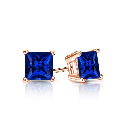 Lab Grown Gemstone Blue Sapphire Stud Earrings Princess 0.50 ct. tw. 14k Rose Gold 4-Prong Basket