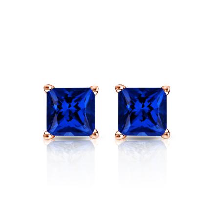 Lab Grown Gemstone Blue Sapphire Stud Earrings Princess 0.50 ct. tw. 14k Rose Gold 4-Prong Basket