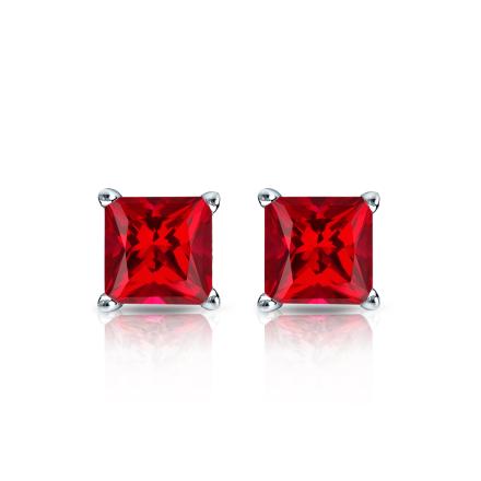 Lab Grown Gemstone Ruby Stud Earrings Princess 0.50 ct. tw. 14k White Gold 4-Prong Basket