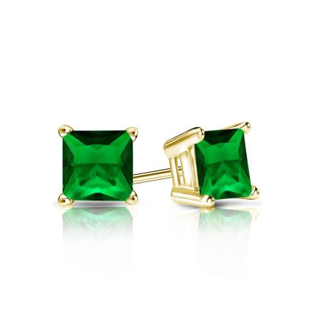 Lab Grown Gemstone Green Emerald Stud Earrings Princess 0.50 ct. tw. 18k Yellow Gold 4-Prong Basket