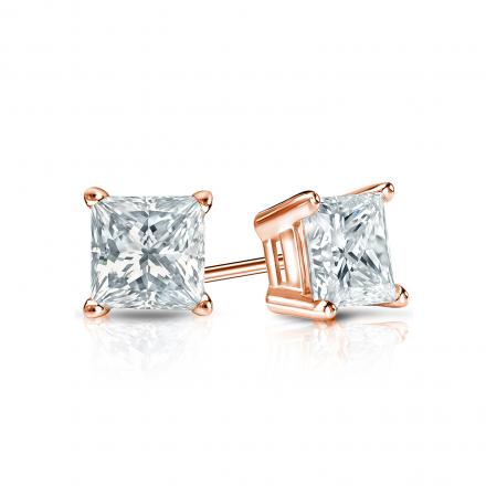 Natural Diamond Stud Earrings Princess 0.62 ct. tw. (G-H, VS2) 14k Rose Gold 4-Prong Basket