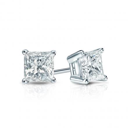 Certified 14k White Gold 4-Prong Basket Princess-Cut Diamond Stud Earrings 0.62 ct. tw. (G-H, VS1-VS2)