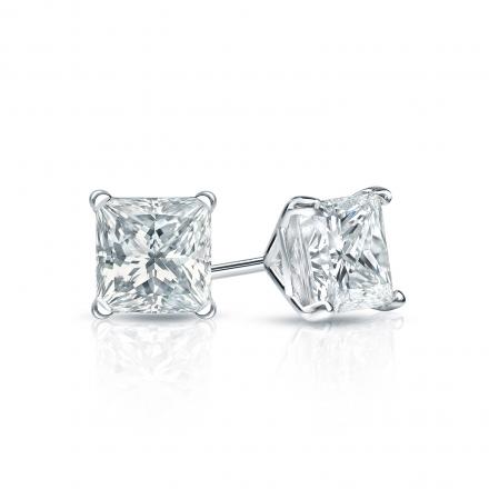 Natural Diamond Stud Earrings Princess 0.62 ct. tw. (I-J, I1-I2) 18k White Gold 4-Prong Martini