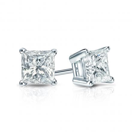 14K Solid White Gold 0.50 Ct Princess Cut Stud Earrings Created Diamonds 4MM Push Back Gift