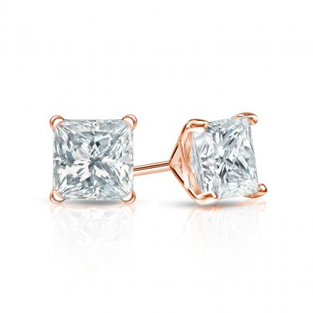 Lab Grown Diamond Stud Earrings Princess 0.75 ct. tw. (D-E, VVS) 14k Rose Gold 4-Prong Martini