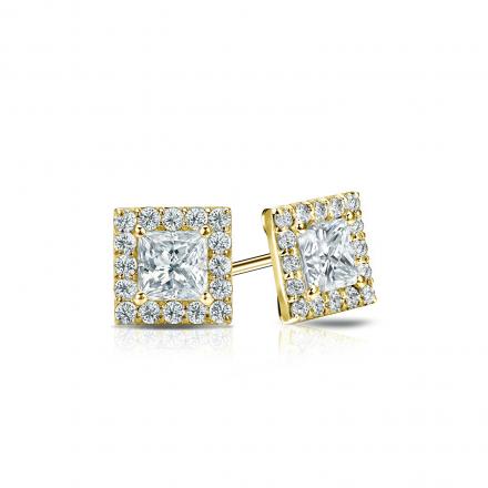 Natural Diamond Stud Earrings Princess 0.75 ct. tw. (I-J, I1) 18k Yellow Gold Halo