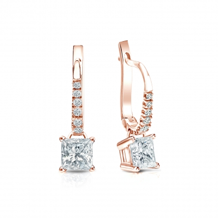 Natural Diamond Dangle Stud Earrings Princess 1.00 ct. tw. (G-H, VS1-VS2) 14k Rose Gold Dangle Studs 4-Prong Basket