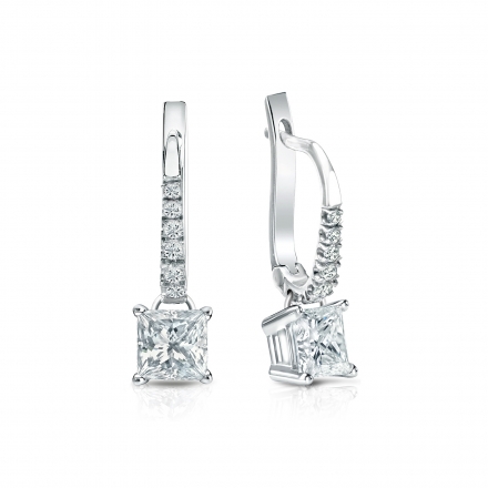Natural Diamond Dangle Stud Earrings Princess 1.00 ct. tw. (H-I, SI1-SI2) 18k White Gold Dangle Studs 4-Prong Basket