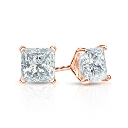 Certified 14k Rose Gold 4-Prong Martini Princess-Cut Diamond Stud Earrings 1.75 ct. tw. (I-J, VS1-VS2)