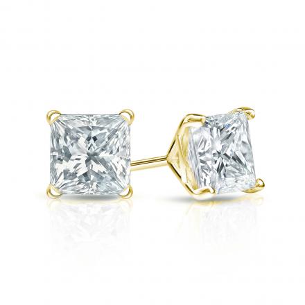 Natural Diamond Stud Earrings Princess 1.00 ct. tw. (I-J, I1-I2) 14k Yellow Gold 4-Prong Martini