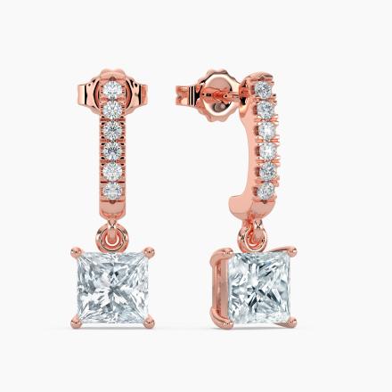 Natural Diamond Dangle Stud Earrings Princess 2.00 ct. tw. (H-I, SI1-SI2) 14k Rose Gold Dangle Studs 4-Prong Basket