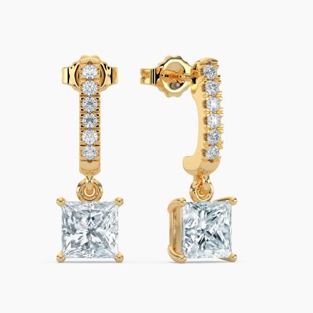 Natural Diamond Dangle Stud Earrings Princess 2.00 ct. tw. (H-I, SI1-SI2) 18k Yellow Gold Dangle Studs 4-Prong Basket