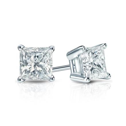 Natural Diamond Stud Earrings Princess 1.00 ct. tw. (G-H, VS1-VS2) 14k White Gold 4-Prong Basket