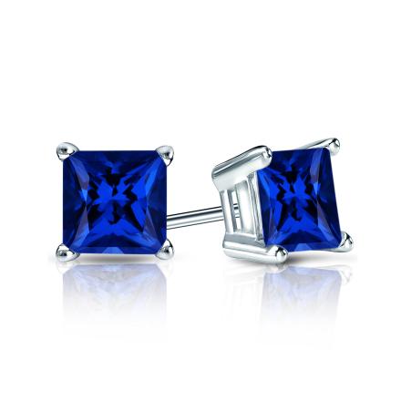Lab Grown Gemstone Blue Sapphire Stud Earrings Princess 1.00 ct. tw. Platinum 4-Prong Basket