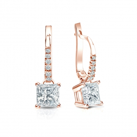 Natural Diamond Dangle Stud Earrings Princess 1.25 ct. tw. (I-J, I1) 14k Rose Gold Dangle Studs 4-Prong Basket