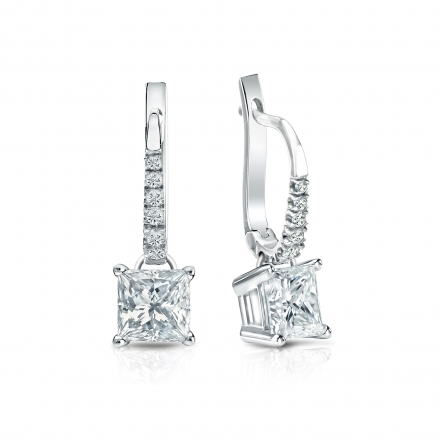 Natural Diamond Dangle Stud Earrings Princess 1.25 ct. tw. (I-J, I1-I2) Platinum Dangle Studs 4-Prong Basket