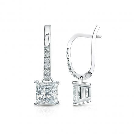 Natural Diamond Dangle Stud Earrings Princess 1.25 ct. tw. (H-I, SI1-SI2)  14k White Gold Dangle Studs 4-Prong Basket