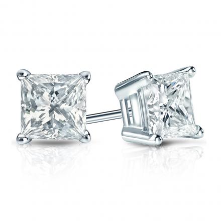 Natural Diamond Stud Earrings Princess 1.25 ct. tw. (I-J, I1-I2) 14k White Gold 4-Prong Basket