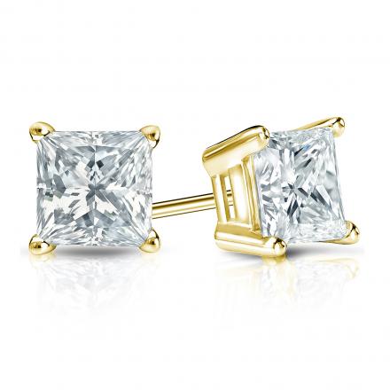 Natural Diamond Stud Earrings Princess 1.25 ct. tw. (G-H, SI1) 18k Yellow Gold 4-Prong Basket