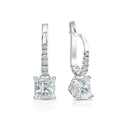 Natural Diamond Dangle Stud Earrings Princess 1.25 ct. tw. (I-J, I1) 14k White Gold Dangle Studs 4-Prong Martini