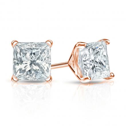 Lab Grown Diamond Stud Earrings Princess 1.25 ct. tw. (0.625ct. each ear) E, VS 14k Rose Gold 4-Prong Martini