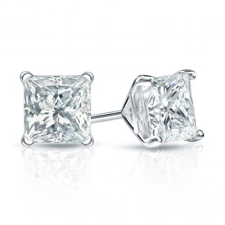 Natural Diamond Stud Earrings Princess 1.25 ct. tw. (H-I, SI1-SI2) 18k White Gold 4-Prong Martini