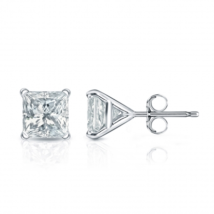 Certified 14k White Gold 4-Prong Martini Princess-Cut Diamond Stud Earrings  1.25 ct. tw. (H-I, SI2)