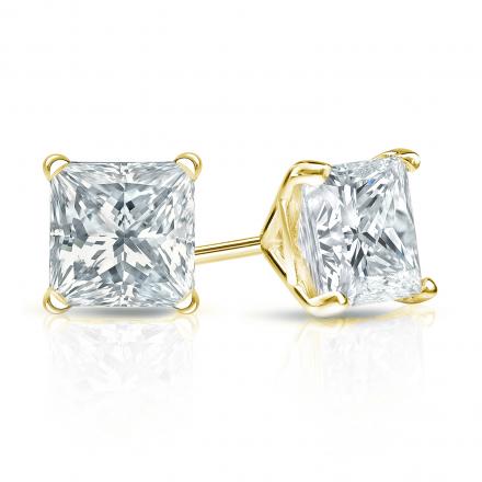 Natural Diamond Stud Earrings Princess 1.25 ct. tw. (H-I, SI1-SI2) 14k Yellow Gold 4-Prong Martini