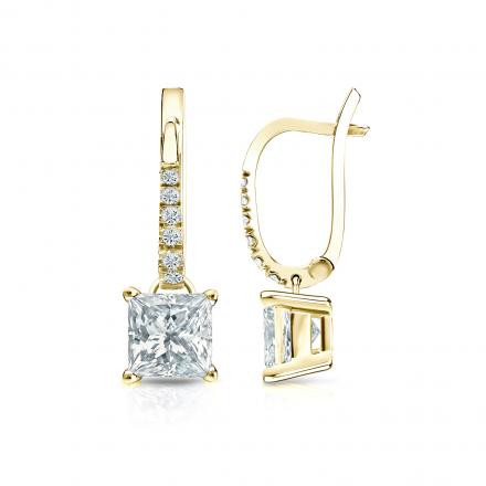 Certified 14k Yellow Gold Dangle Studs 4-Prong Basket Princess-Cut Diamond  Earrings 1.50 ct. tw. (I-J, I1-I2)