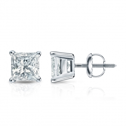 Lab Grown Diamond Stud Earrings Princess 1.50 ct. tw. (G, VS) in 14k White Gold 4-Prong Basket