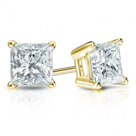 Certified 18k Yellow Gold 4-Prong Basket Princess-Cut Diamond Stud Earrings 1.50 ct. tw. (I-J, VS1-VS2)