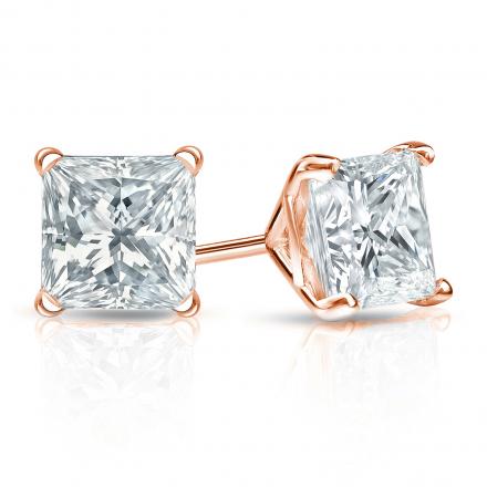 Certified 14k Rose Gold 4-Prong Martini Princess-Cut Diamond Stud Earrings 1.50 ct. tw. (I-J, VS1-VS2)