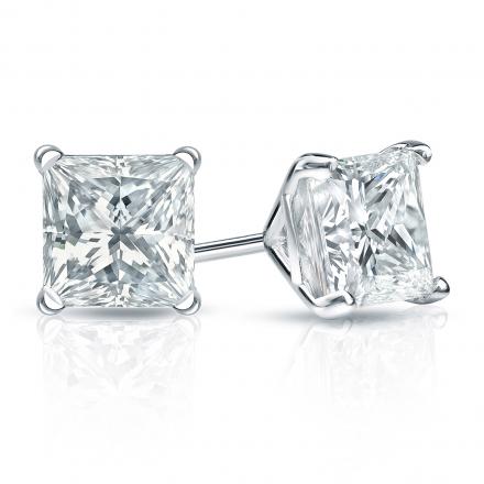 Natural Diamond Stud Earrings Princess 1.50 ct. tw. (G-H, VS1-VS2) 18k White Gold 4-Prong Martini