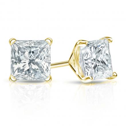Certified 14k Yellow Gold 4-Prong Martini Princess-Cut Diamond Stud Earrings 1.50 ct. tw. (I-J, VS1-VS2)