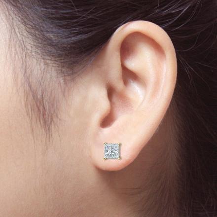 Certified Lab Grown Diamond Studs Earrings Princess 2.10 ct. tw. (E-F, VS) in 14k Yellow Gold 4-Prong Basket
