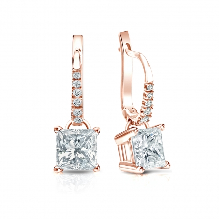Natural Diamond Dangle Stud Earrings Princess 2.00 ct. tw. (G-H, VS1-VS2) 14k Rose Gold Dangle Studs 4-Prong Basket