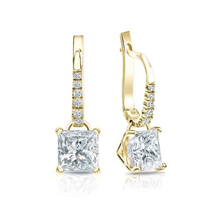 Natural Diamond Dangle Stud Earrings Princess 2.00 ct. tw. (I-J, I1-I2) 14k Yellow Gold Dangle Studs 4-Prong Martini