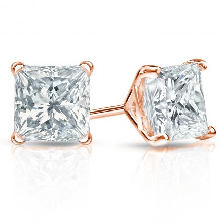 Lab Grown Diamond Stud Earrings Princess 3.50 ct. tw. (D-E, VVS) 14k Rose Gold 4-Prong Martini