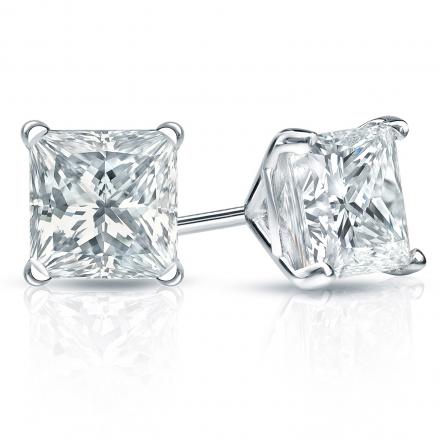 Natural Diamond Stud Earrings Princess 2.00 ct. tw. (I-J, I1-I2) 14k White Gold 4-Prong Martini