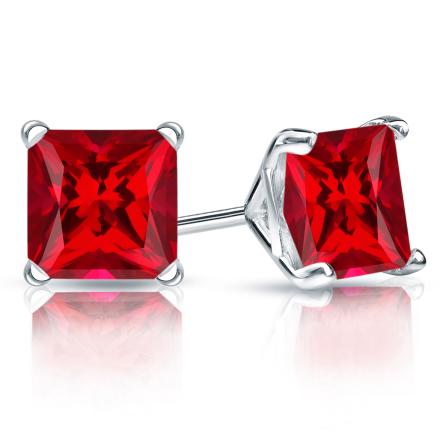 Lab Grown Gemstone Ruby Stud Earrings Princess 1.50 ct. tw. Platinum 4-Prong Martini