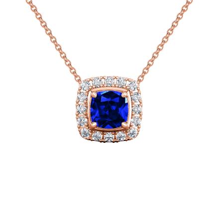 Lab Grown Gemstone Blue Sapphire Pendant Cushion 0.50 ct. tw. 14k Rose Gold Halo
