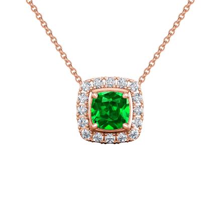 Lab Grown Gemstone Green Emerald Pendant Cushion 0.50 ct. tw. 14k Rose Gold Halo